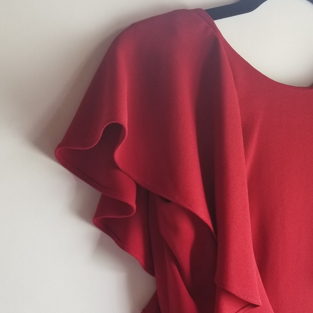 ZARA Woman Red Ruffle Sleeve Top - Picture 7 of 8